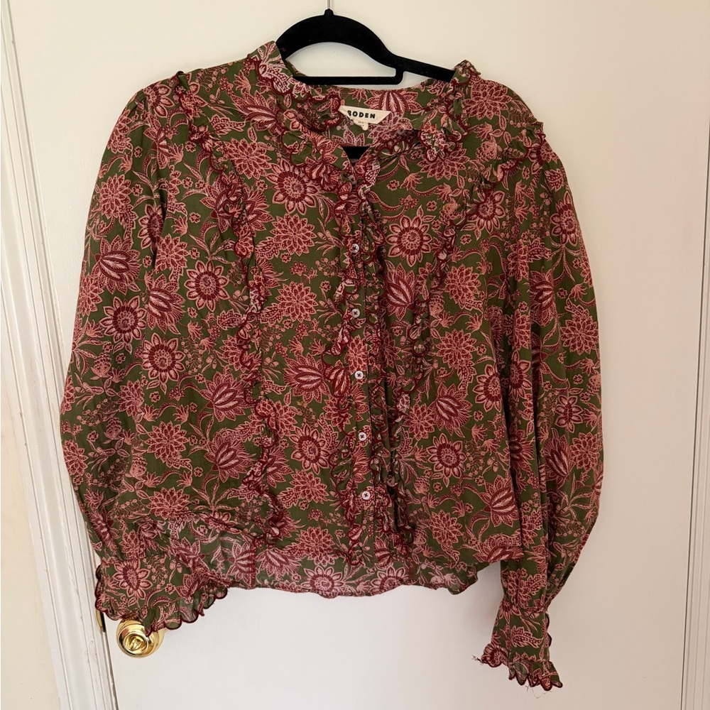 Boden Pink and Green Floral Blouse